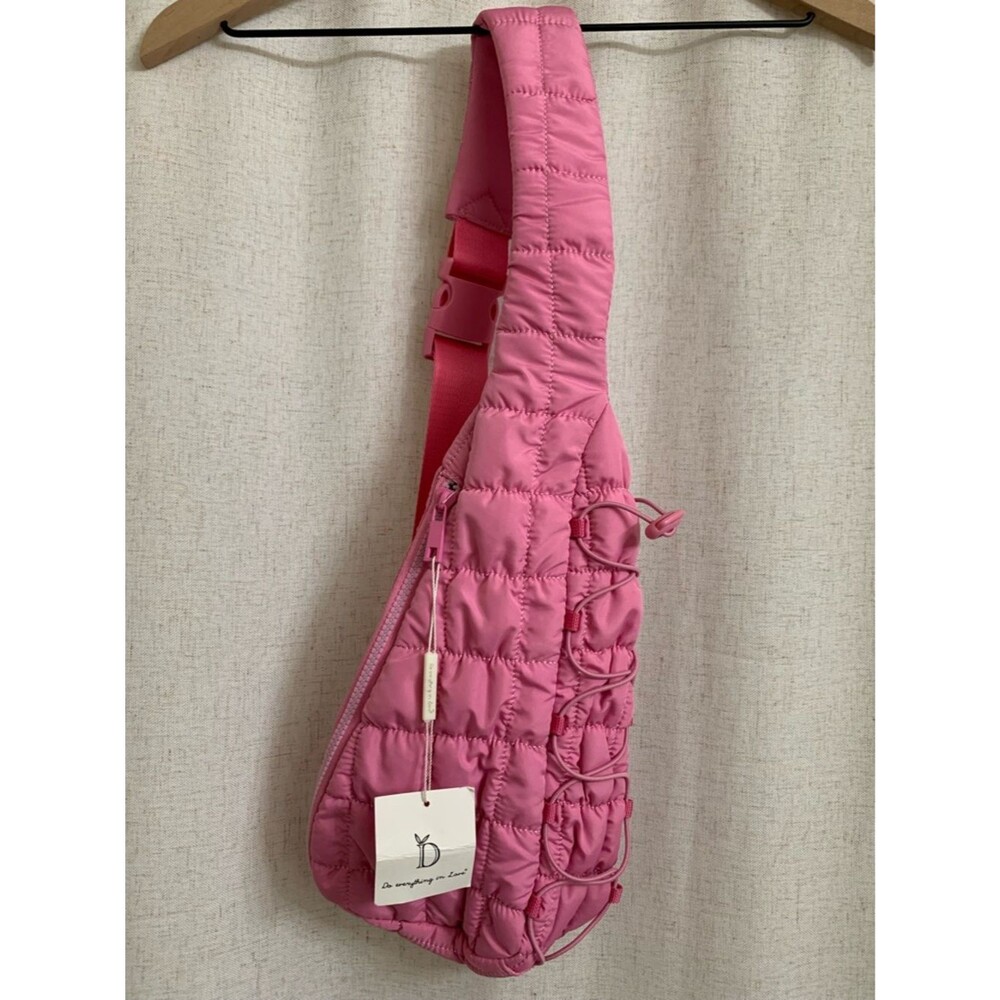 Do Everything in Love Pink Quilted Crossbody Sling Bag Travel New Cord Girly